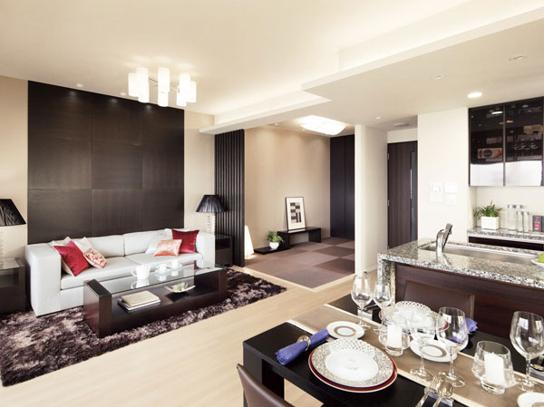 Living.  [living ・ dining] Living at the heart of the house ・ Dining, Of course, size, Lighting and ventilation, Sophisticated design, such as the thought-out and design. Beautiful space a bright and airy what, From idea to be able to produce a further relaxation, We pursued the height of quality is also far. A pleasant space, Relax together gathering and natural family, It will be a place to foster communication.  ※ In the apartment gallery, living ・ Dining facilities can be confirmed. (The room is different from the one of this sale)