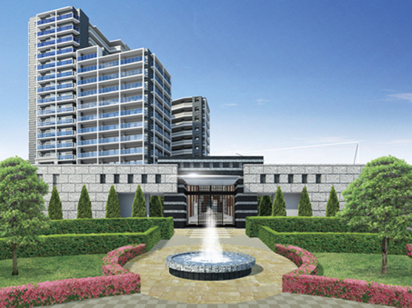 Shared facilities.  [Grand Entrance] Approach with moisture in the image of the court of Europe, Gently invites visitors to the Grand Entrance. Grand Entrance to feel formality in heavy decorated with granite. Decorate the entrance of the vestibule, Beautiful sparkle of the gate and the fountain of arranged planting. The sound of the fountain leads to a suitable water and the green of moisture in the land, It celebrates gently people to the fine mansion filled with relaxation. (Rendering)