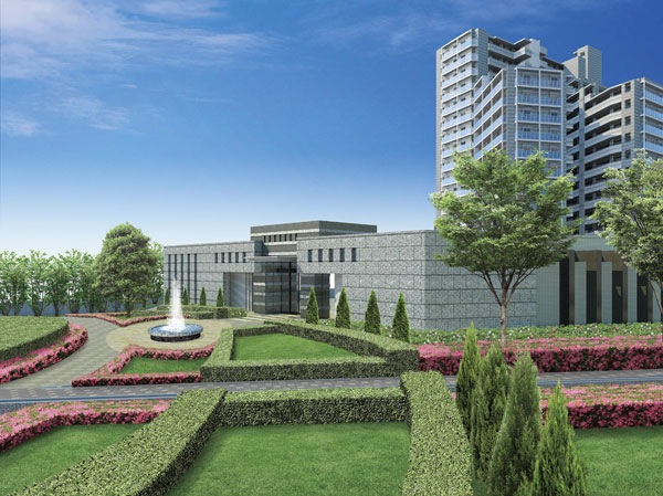 Shared facilities.  [Sun Garden ・ Entry Garden] Symbolizes the house wrapped in water and green, Sun Garden and entry garden with a fountain and a variety of trees. For some there is, In everyday life, Luxury greeted gently to the garden of moisture. It is poetry full of space filled with deep peace, You story pride to live in this land. (Rendering)