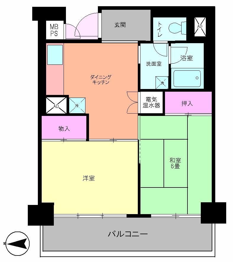 Floor plan. 2DK, Price 19,800,000 yen, Occupied area 43.09 sq m , Balcony area 8.25 sq m Floor