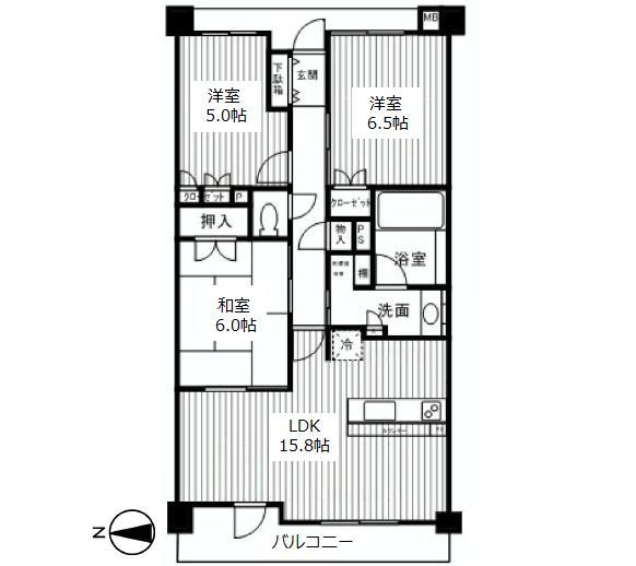 Floor plan. 3LDK, Price 46,800,000 yen, Occupied area 76.16 sq m , Balcony area 11.37 sq m