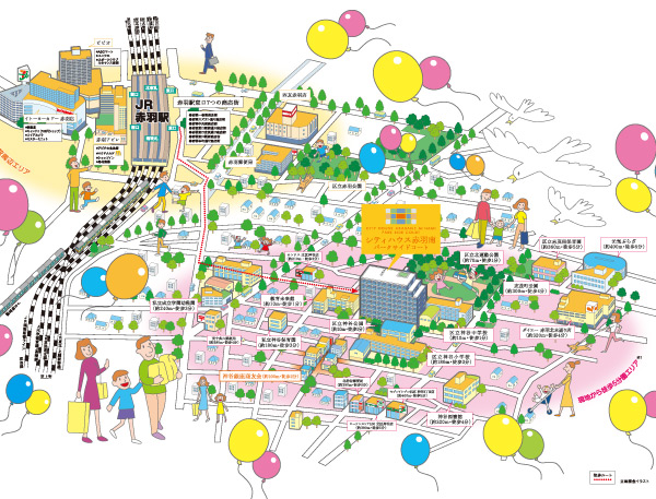 Other. Large supermarket Daiei and kindergartens, small ・ Junior high school, Park, etc., Family happy facility is gathered within a 5-minute walk (location concept illustration) ※ It is a conceptual diagram for explaining the location status, Building location ・ height ・ distance ・ Scale, etc. is slightly different actual and. Also, Surrounding environment ・ View might change in the future. Some road ・ We have written an excerpt of the facilities, etc..