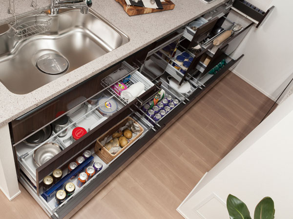 Kitchen.  [All slide storage] Be taken out easily slide type thing back.