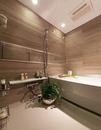 Bathing-wash room.  [Lac bathroom] "Relax," "safety and security", "beautiful", "happy" more comfortable bath time in four contrivances, It is a bathroom to become more easier.