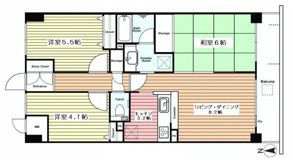 Floor plan. 3LDK, Price 25,900,000 yen, Footprint 61.2 sq m , Balcony area 8.4 sq m