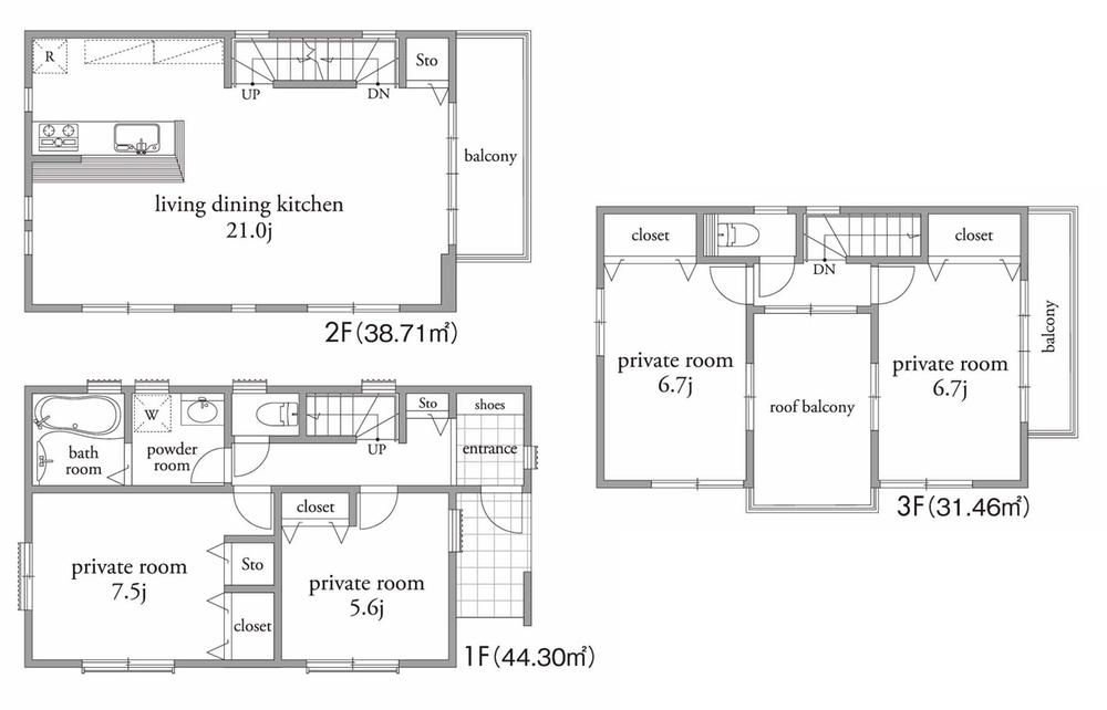 Floor plan. (B Building), Price 59,800,000 yen, 4LDK, Land area 109.6 sq m , Building area 114.47 sq m