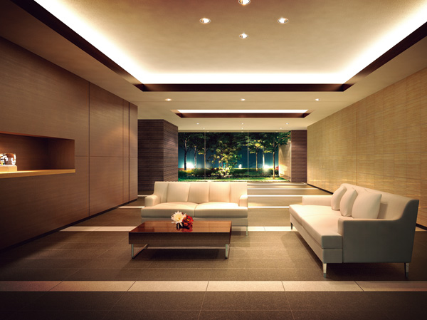 Shared facilities.  [Entrance lounge Rendering] Entrance lounge of the assembly room also used as is, Overlook also planting around the outside through the glass wall, Space is which has the bright sense of openness and a sense of quality.