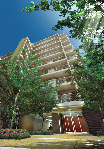 Buildings and facilities. All houses south-facing design, which was planning to focus on the goodness of the day and airy. Corner dwelling unit has established 17 units out of the total 52 units. (Exterior view)