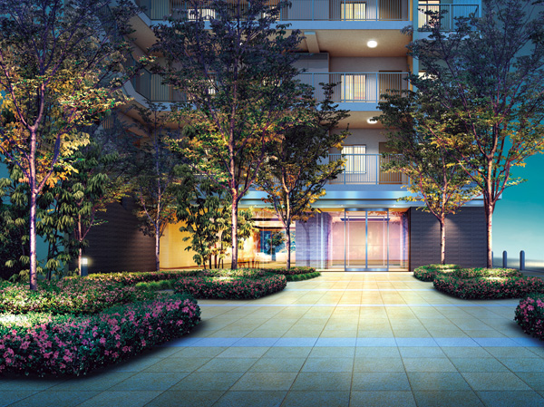 Buildings and facilities. It was spacious and took the frontage, Glass wall is an impressive entrance.  , Leaf terrace designed a stylish green area.  . Fun. We nestled the space around the entrance, which is filled to such grade feeling and peace. (Leaf terrace Rendering)