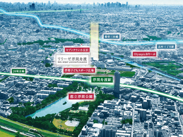 Surrounding environment. Born in Tokyo's 23 wards which is excellent in convenience, JR Saikyo Line and 2 station 2 line of Toei Mita Line are available. Commute ・ Of course, the comfort of school, shopping, Culture, Entertainment and, Is the location where surely get used to smile family who want to enjoy the active Tokyo. (Local peripheral aerial photographs of the web is one which has been subjected to some CG work in was taken in October 2012, In fact a slightly different)