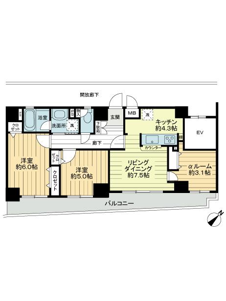 Floor plan. 2LDK + S (storeroom), Price 37,800,000 yen, Occupied area 59.01 sq m , Balcony area 13.59 sq m