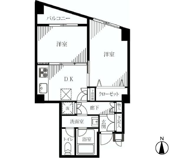 Floor plan. 2DK, Price 24,800,000 yen, Occupied area 42.08 sq m , Balcony area 3.27 sq m