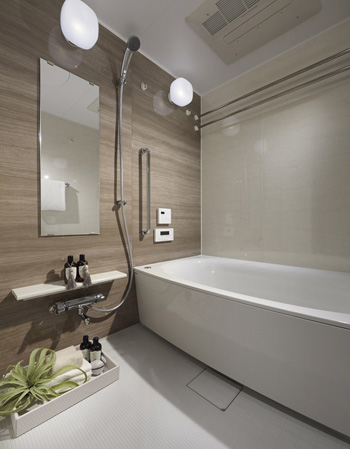 Bathing-wash room.  [Bathroom] Rainy day also laundry Hoseru Ya "TES bathroom heating dryer", Water is less likely to slip easily dry "Flagstone floor", etc., Equipped with a variety of equipment.