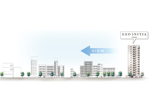 Shared facilities.  [All houses southwestward, Enjoy a relaxed view] By taking advantage of the site that visibility was opened before, Distribution building of all households southwestward planned. Per yang and ventilated comfortably, View overlooking the city skyline is also a daily basis to enjoy. (Rich conceptual diagram)