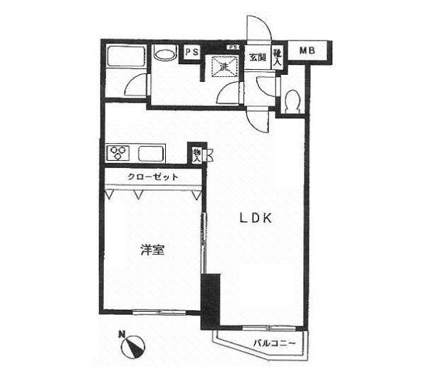 Floor plan. 1LDK, Price 24,800,000 yen, Occupied area 50.46 sq m , Balcony area 1.96 sq m