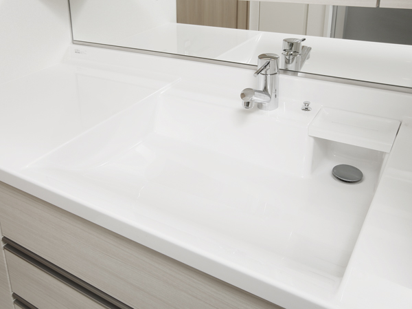 Bathing-wash room. Wash bowl integrated counter