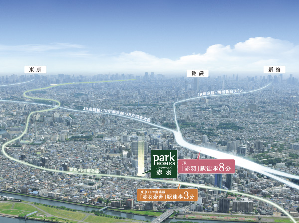 Surrounding environment. Overlooking the city center direction from the local vicinity of the sky ※ Which was subjected to some CG work in aerial photographs overlooking the city center direction from the local vicinity of the sky, In fact a slightly different. (June 2012 shooting)