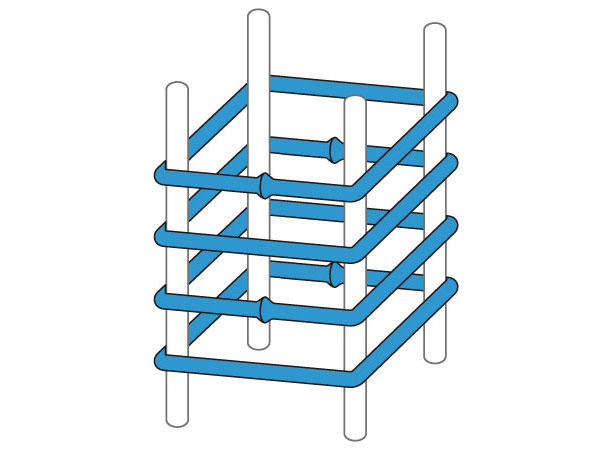 Building structure.  [Welding closed shear reinforcement] Obi muscle of all the layers section, Has adopted a high-performance shear reinforcement of welding closed with a welded seam. High reinforcing effect to counteract the shear force (a force, such as cut with scissors), We have to improve the earthquake resistance of the pillars. (Conceptual diagram)