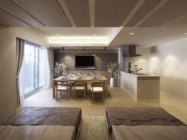  [Two of the guest room] Above is fully equipped kitchen and dining table, Can also be used for the party, "Sakura Suite". Maple "Momiji Suite" the image of which turns red and yellow are also available