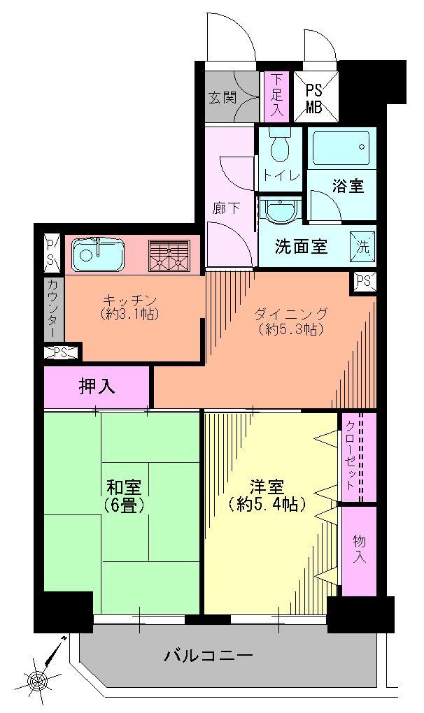 Floor plan. 2DK, Price 24,800,000 yen, Occupied area 51.75 sq m , Balcony area 5.93 sq m Floor
