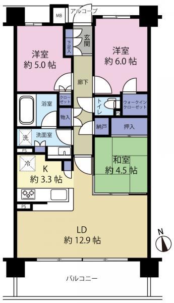 Floor plan. 3LDK, Price 37,800,000 yen, Occupied area 71.12 sq m , Balcony area 11.7 sq m
