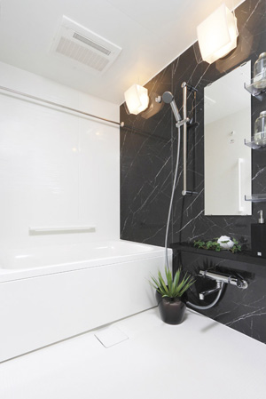 Bathing-wash room.  [Bathroom] As you spend more comfortable bath time, Universal design, Adoption of Otobasu such as, Stuck in the functional surface.