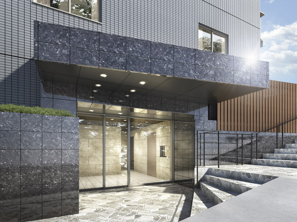 Shared facilities.  [Entrance Rendering] In harmony with the lush beautiful streets, Form of black and white contrast is beautiful. Shared space and entrance hall strike a profound feeling by nestled of quality. Presence that resonate with the sensibility, Status residence to be proud of who live. Become "Plessis Nishigahara" here is happy every time to get back the feeling, It is the land of the rest of the city life. (Same as on the left.)