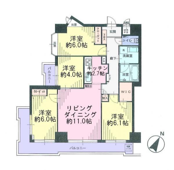 Floor plan. 4LDK, Price 32,900,000 yen, Occupied area 79.31 sq m , Balcony area 15.9 sq m ◎ balcony facing south ☆ Day shift management