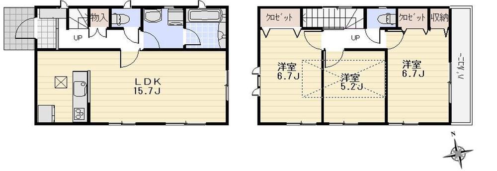 Floor plan. (Building 2), Price 33,800,000 yen, 3LDK, Land area 105.31 sq m , Building area 79.78 sq m