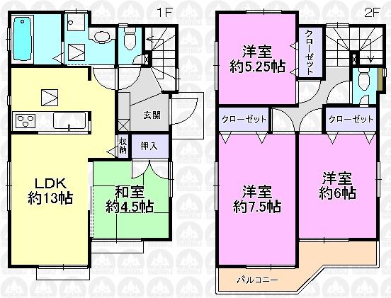 Floor plan. (6 Building), Price 37,800,000 yen, 4LDK, Land area 110.02 sq m , Building area 87.98 sq m