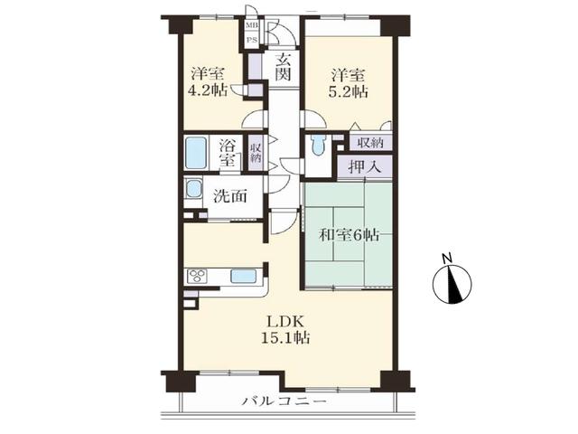 Floor plan. 3LDK, Price 19,800,000 yen, Footprint 67.6 sq m , Balcony area 6.67 sq m Famille Xiaoping Ichibankan floor plan
