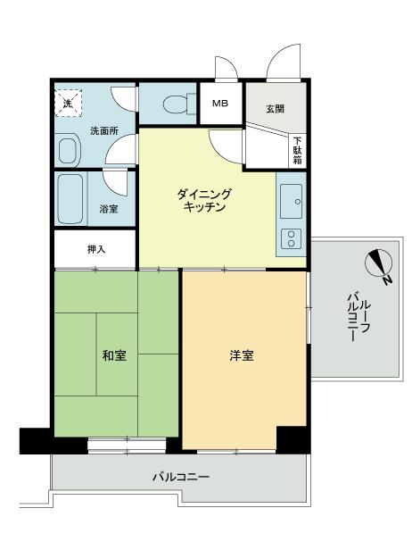 Floor plan. 2DK, Price 12.8 million yen, Occupied area 43.45 sq m , Balcony area 5.63 sq m