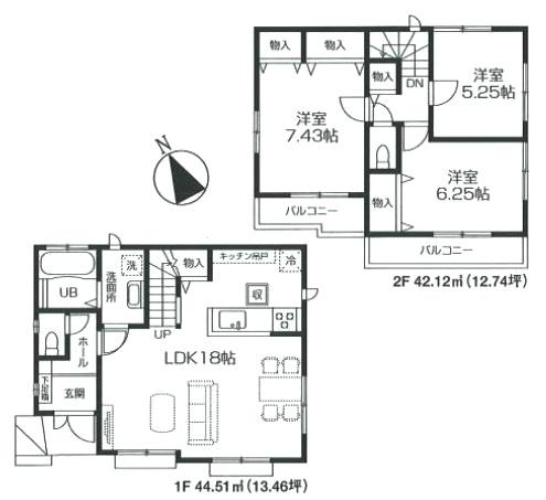 Floor plan. (F Building), Price 43,800,000 yen, 3LDK, Land area 111.5 sq m , Building area 86.63 sq m