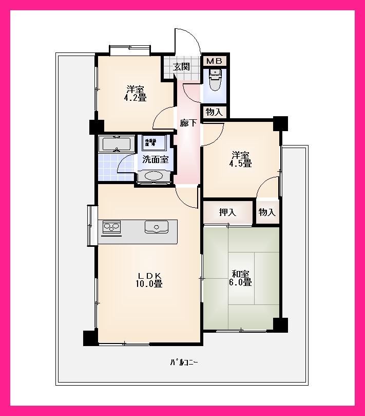 Floor plan. 3LDK, Price 15.9 million yen, Footprint 58.3 sq m , Balcony area 29.68 sq m