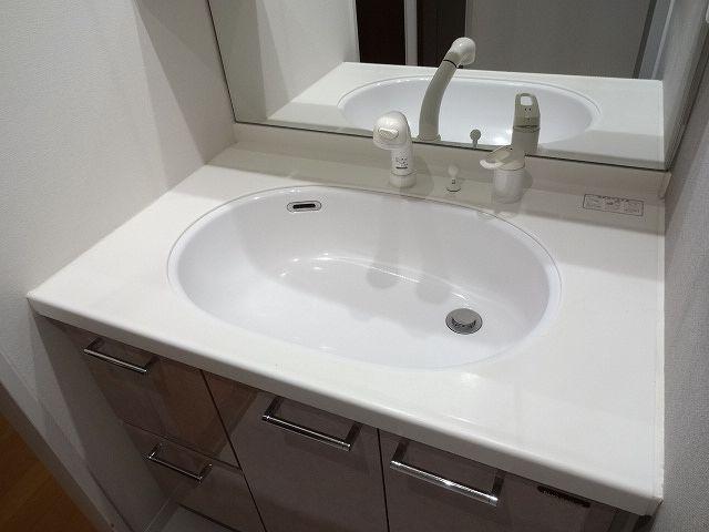 Wash basin, toilet. Bathroom vanity