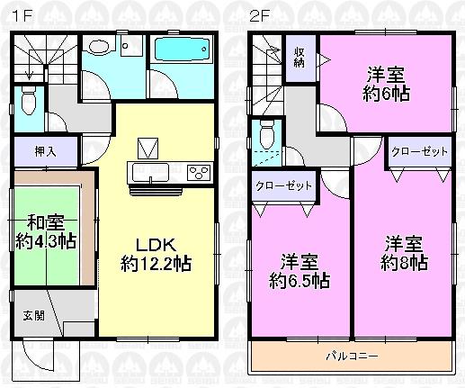 Floor plan. (Building 2), Price 38,800,000 yen, 4LDK, Land area 103.73 sq m , Building area 87.48 sq m