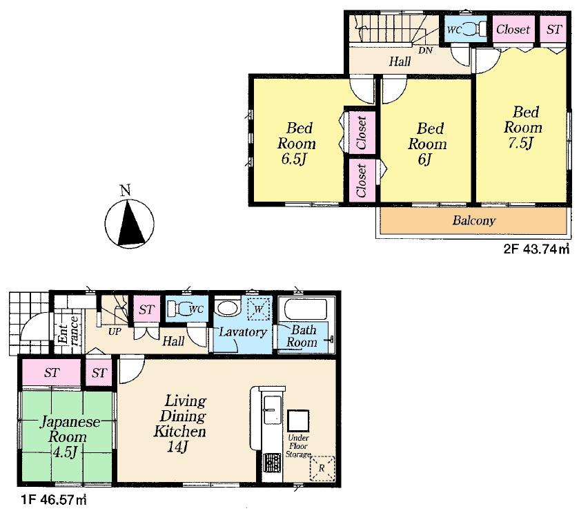 Floor plan. (1 Building), Price 42,800,000 yen, 4LDK, Land area 95.67 sq m , Building area 90.31 sq m