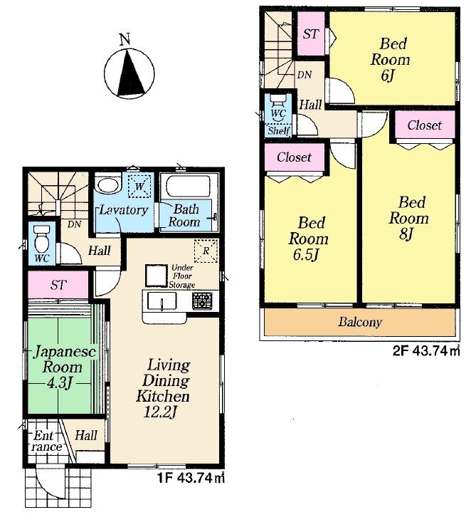 Floor plan. (Building 2), Price 38,800,000 yen, 4LDK, Land area 103.73 sq m , Building area 87.48 sq m