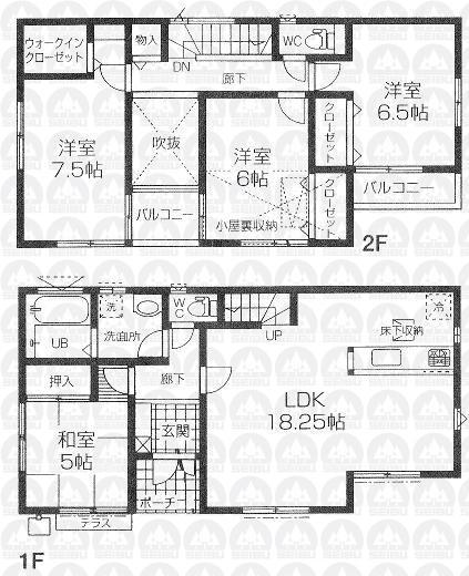 Floor plan. (6 Building), Price 34,800,000 yen, 4LDK, Land area 111.87 sq m , Building area 102.67 sq m