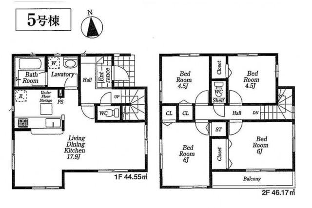 Floor plan. (5 Building), Price 39,800,000 yen, 4LDK, Land area 118.37 sq m , Building area 90.72 sq m
