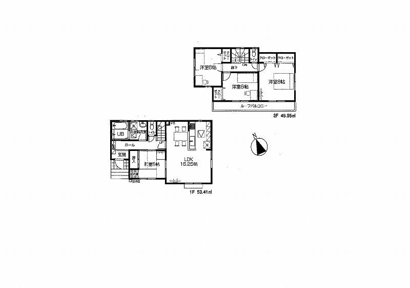 Floor plan. (1 Building), Price 33,800,000 yen, 4LDK, Land area 105.64 sq m , Building area 99.36 sq m