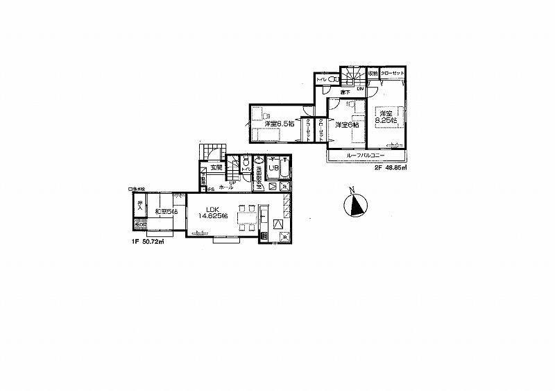 Floor plan. (Building 2), Price 34,800,000 yen, 4LDK, Land area 105.64 sq m , Building area 99.57 sq m