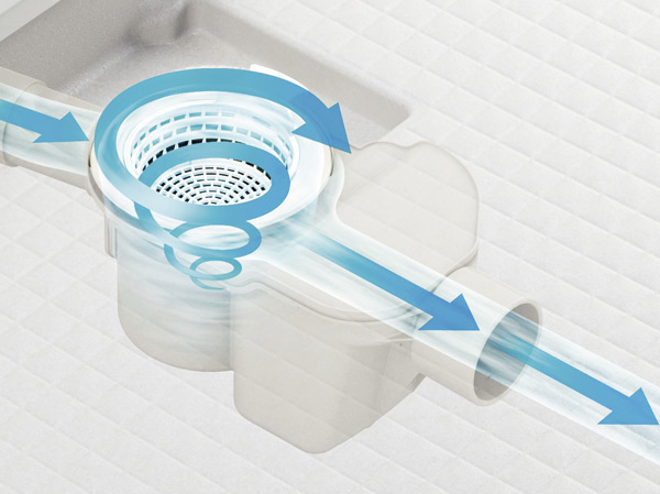 Bathing-wash room.  [Kururin poi drainage port] By generating a vortex in the drainage mouth, such as washing to clean the hair and slime, Together to make it easier discarded. Cleaning is easy to drain outlet.