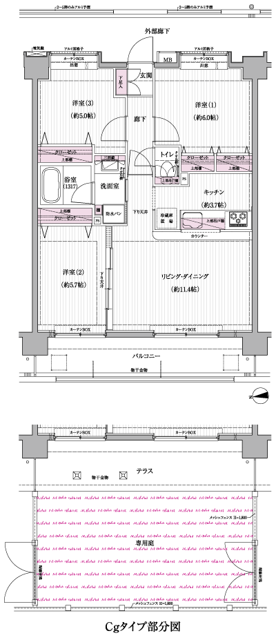 Floor: 3LDK, occupied area: 66.15 sq m