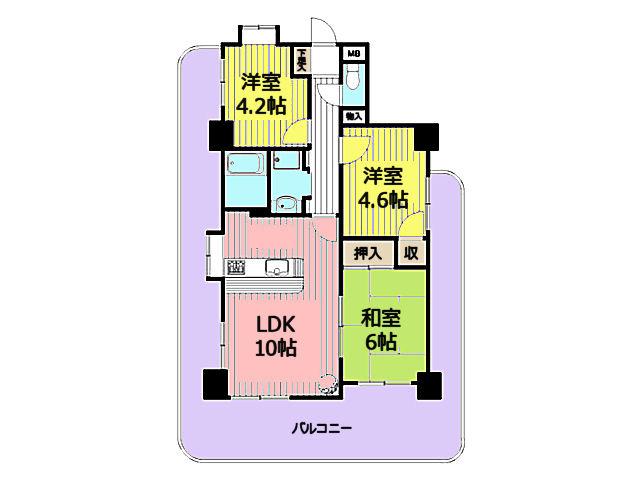 Floor plan. 3LDK, Price 15.9 million yen, Footprint 58.3 sq m , Balcony area 29.68 sq m