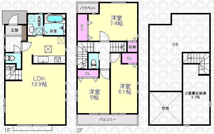Floor plan. (5 Building), Price 43,800,000 yen, 4LDK, Land area 110.02 sq m , Building area 85.86 sq m