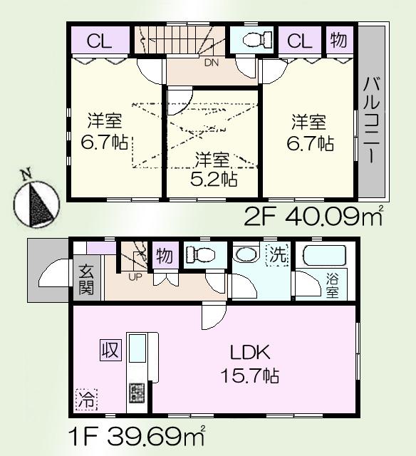 Floor plan. (Building 2), Price 33,800,000 yen, 3LDK, Land area 105.31 sq m , Building area 79.78 sq m