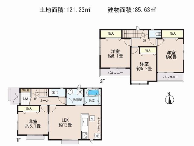 Floor plan. (C Building), Price 35,800,000 yen, 4LDK, Land area 121.23 sq m , Building area 85.63 sq m