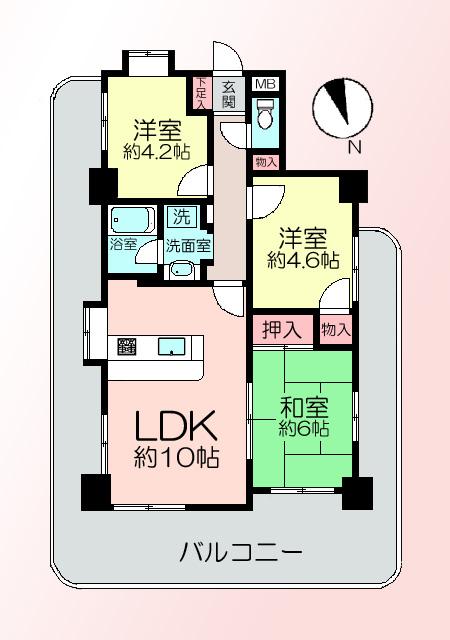 Floor plan. 3LDK, Price 15.9 million yen, Footprint 58.3 sq m , Balcony area 29.68 sq m