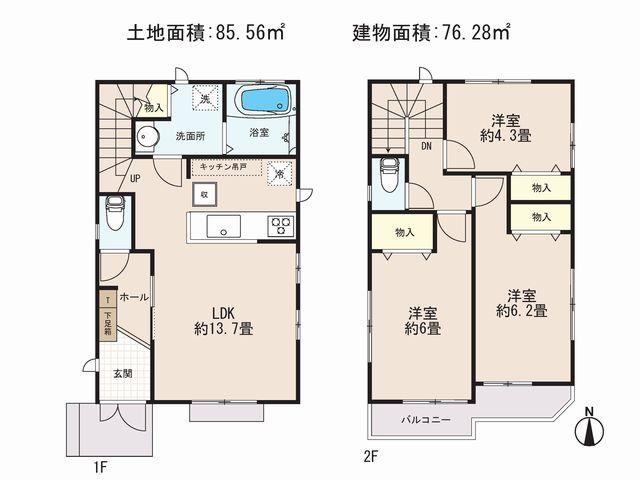 Floor plan. 33,900,000 yen, 3LDK, Land area 85.56 sq m , Building area 76.28 sq m